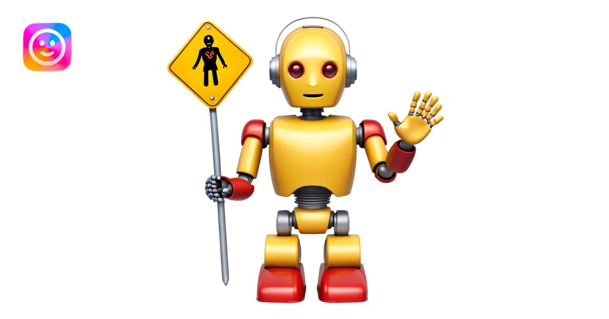 friendly robot with a helping hand and a warning sign representing an ...