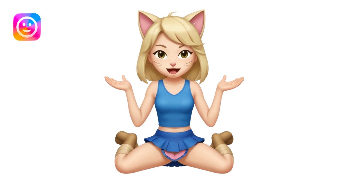 catgirl squatting and winking with her tongue out, legs apart, wearing ...