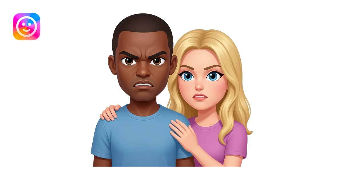 Black man with shaved head angry blonde girlfriend consoles him emoji ...
