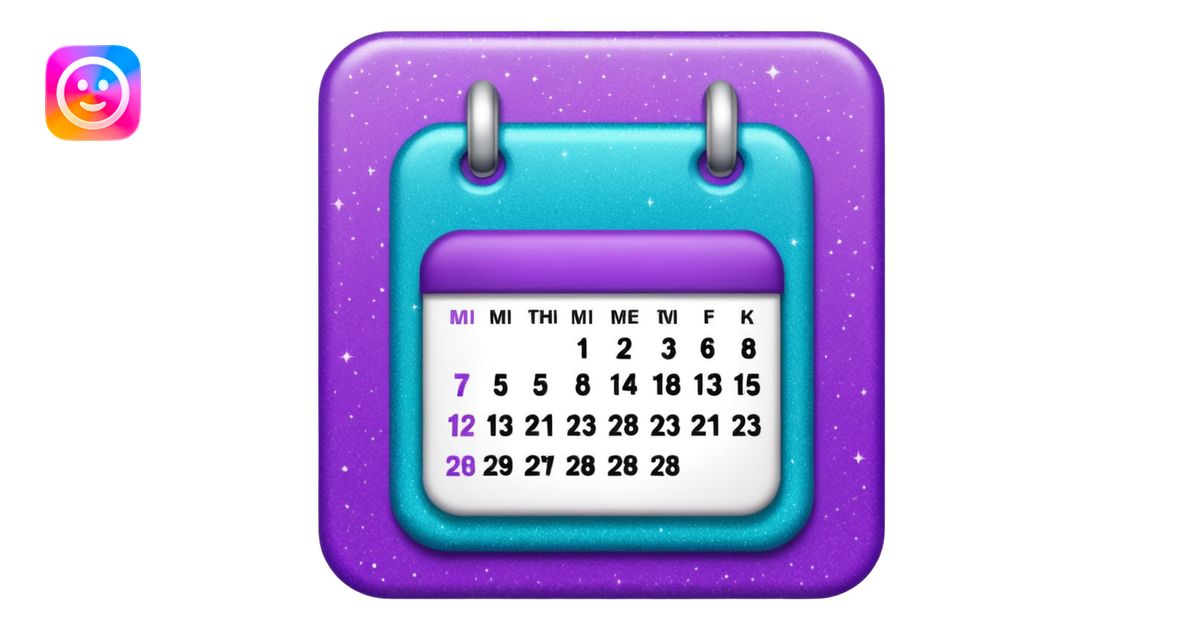 glitter purple and cian calendar emoji | AI Emoji Generator