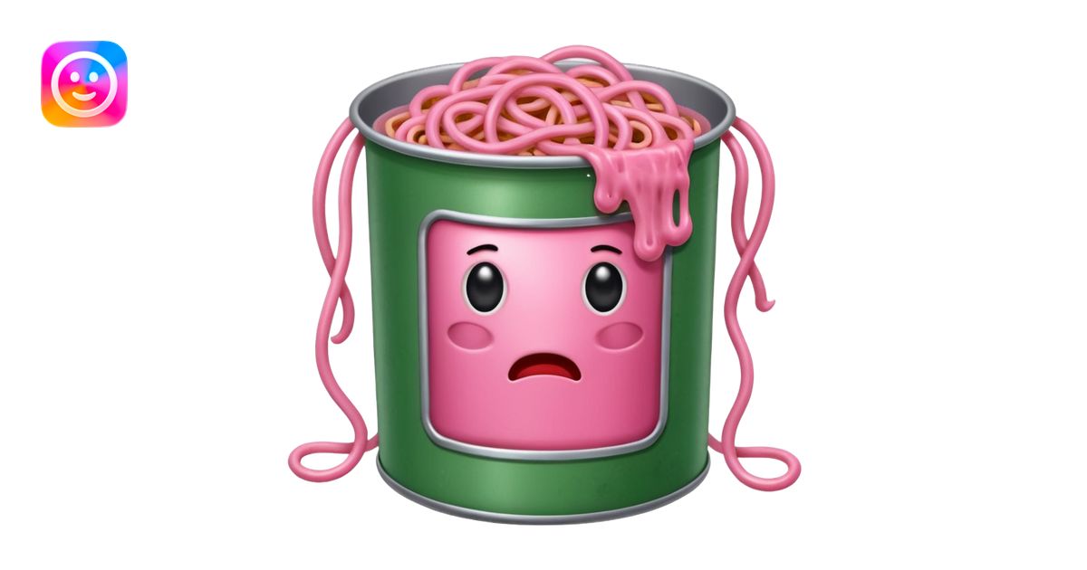 pink Spaghetti slop oozing out of a spam can emoji | AI Emoji Generator