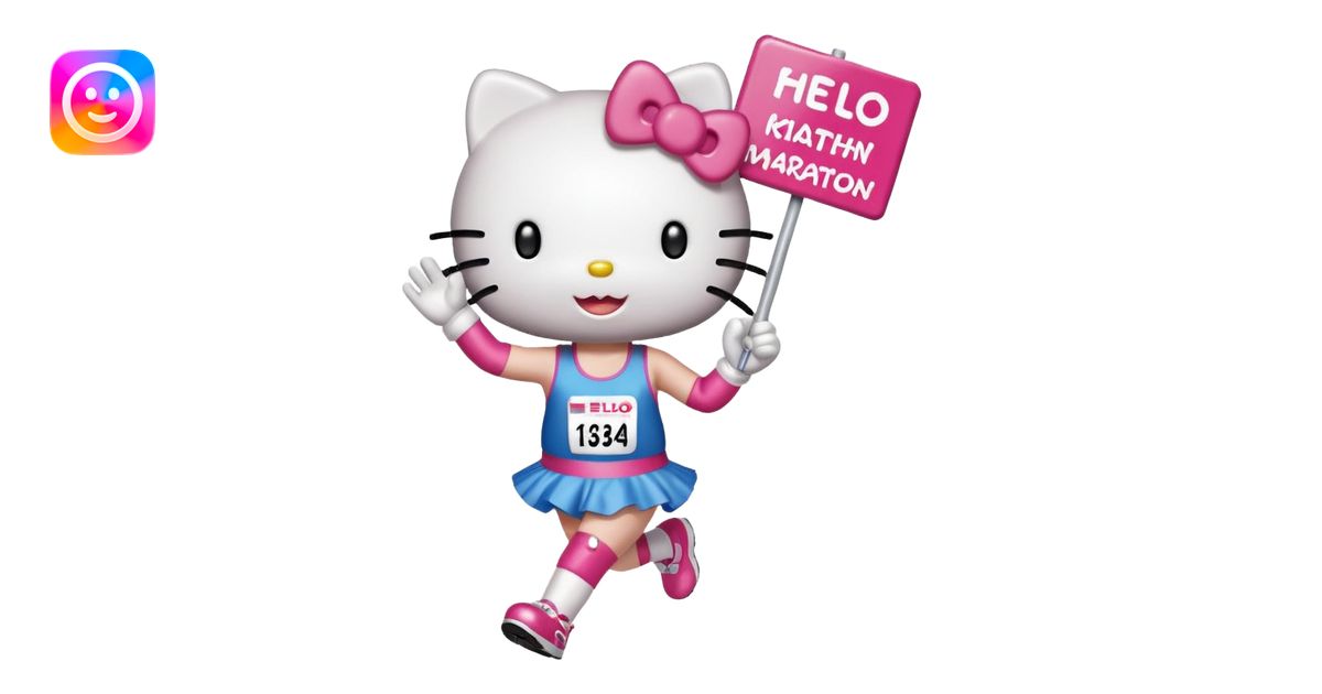 hello kitty cheering on a friend running the marathon, where she is ...