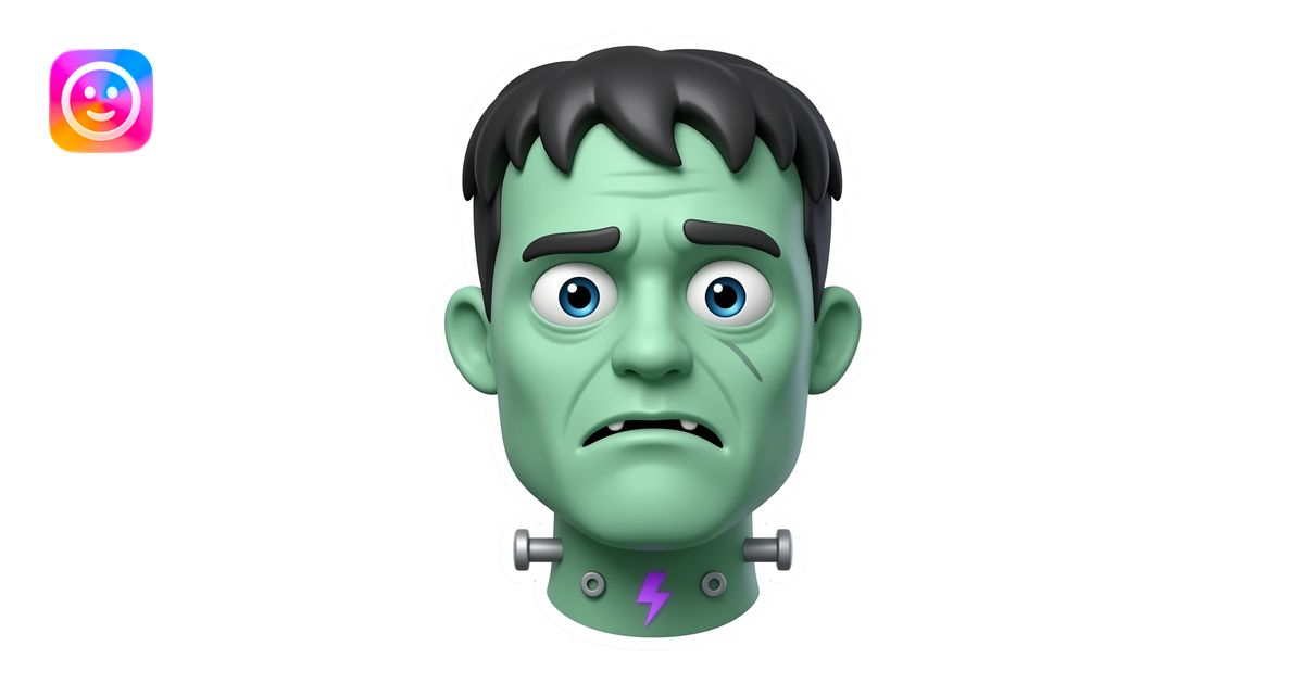 3D friendly Frankenstein-inspired monster face, confused side-eye, mint ...