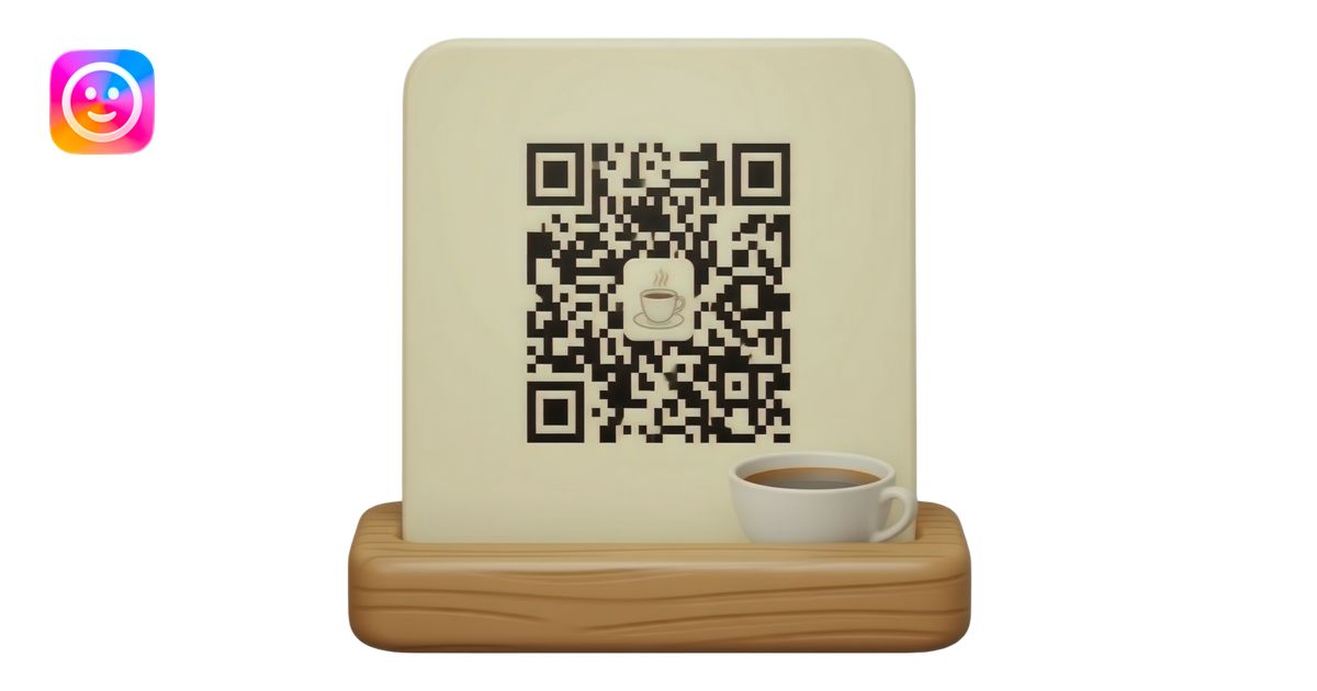 3D emoji of a wooden tabletop display holding a cream coffee bar menu ...