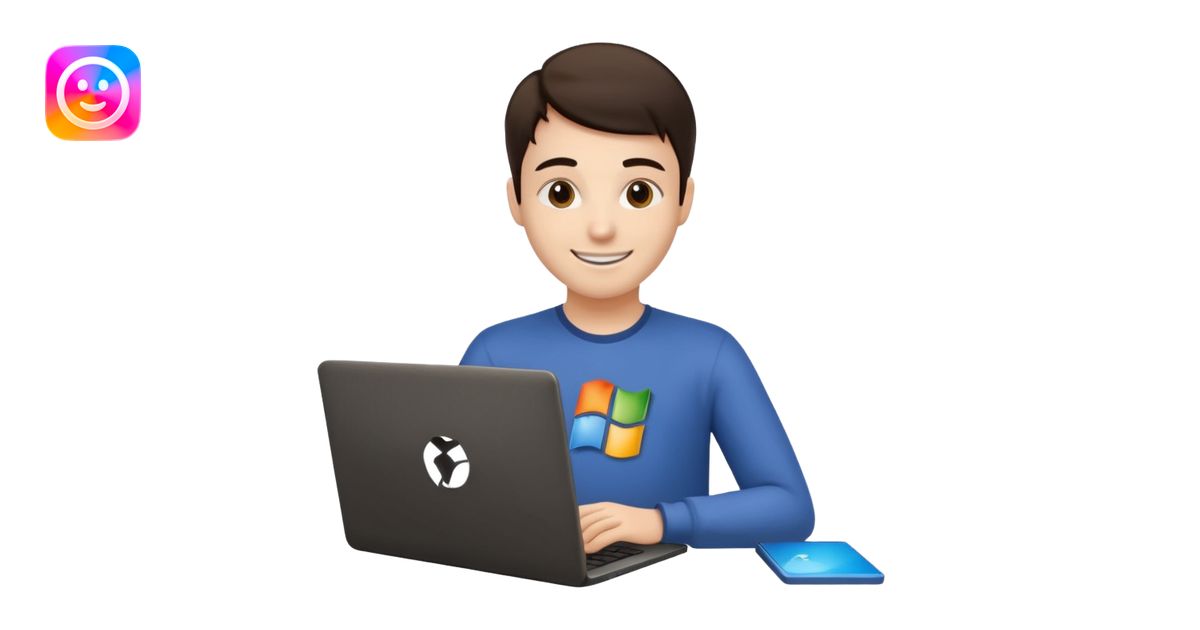 a programmer happy with a microsoft logo showing on the laptop screen ...
