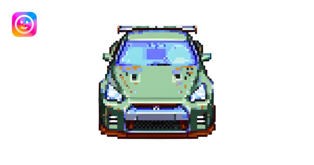 Nissan GTR R35 in Minecraft blocky style illustration | AI Emoji Generator