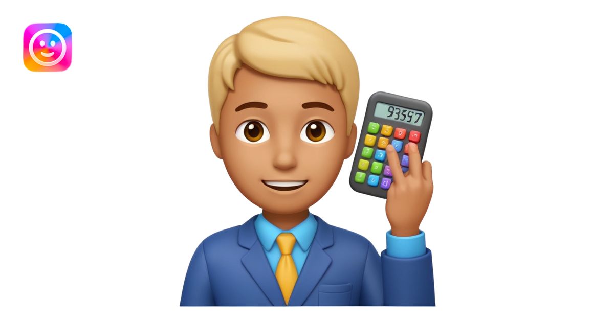 3D iPhone style emoji of a person using a calculator, finger pressing ...