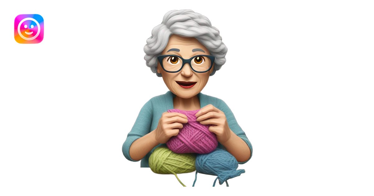 Create a 3d hyper realistic photo of a senior woman knitting emoji | AI ...