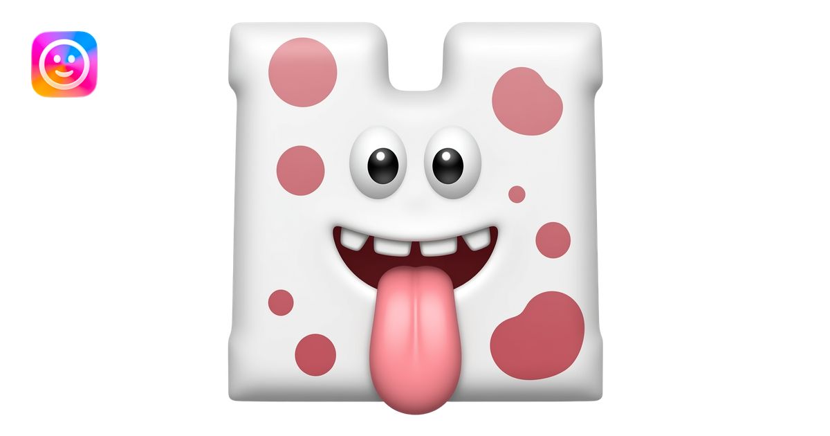 A white letter Ъ with red and black spots and two small eyes and an ...