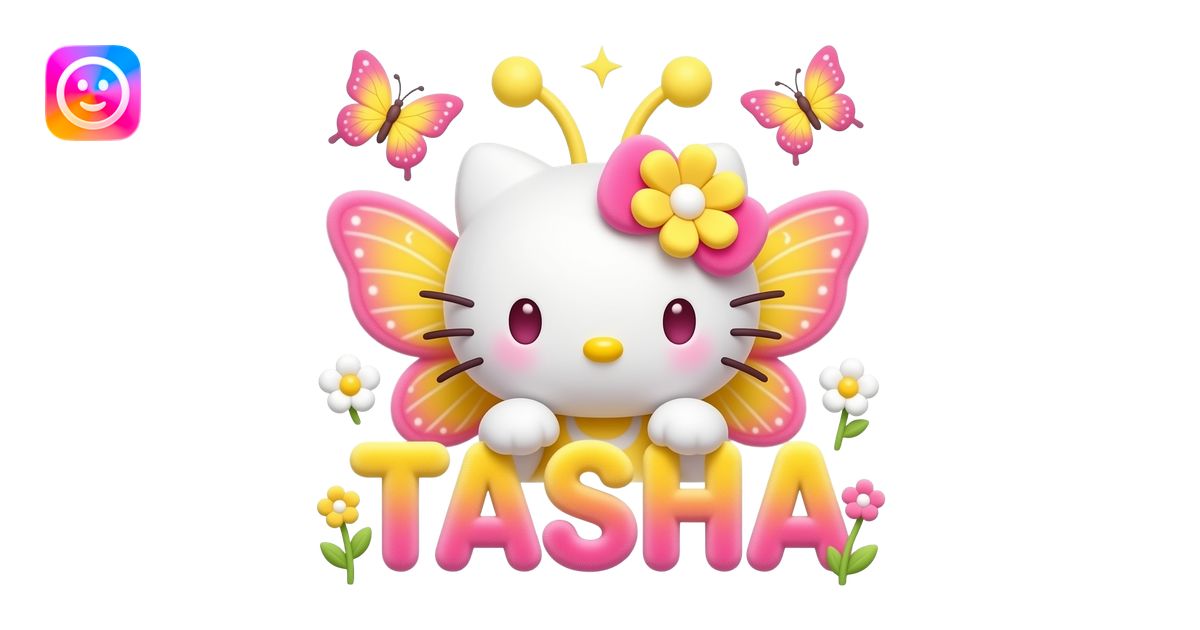 White velvety fur 3D hello kitty head with yellow pink gradient 3D ...