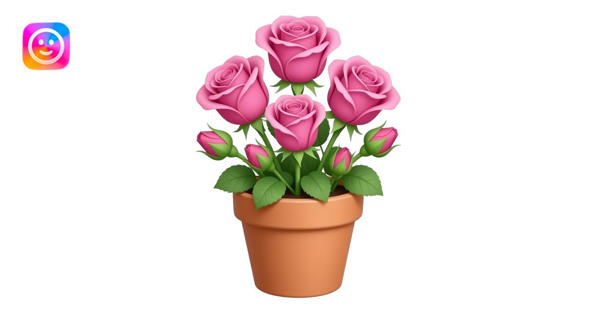 young magenta pink roses in a terracotta pot with leaves starting to ...