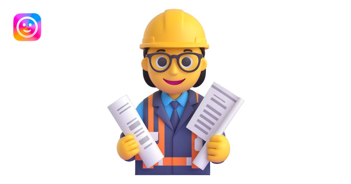 3D smiley emoji, round shape, architect face with architect hat and ...