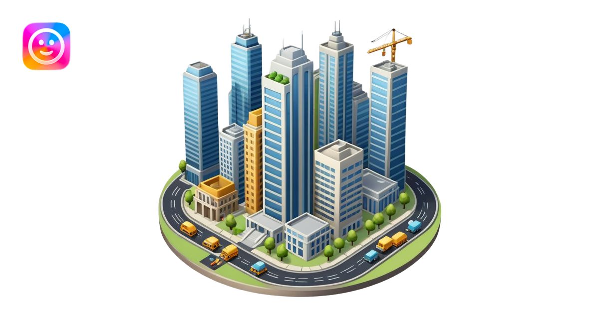 An icon showing a city-building game interface, inspired by Sim City ...