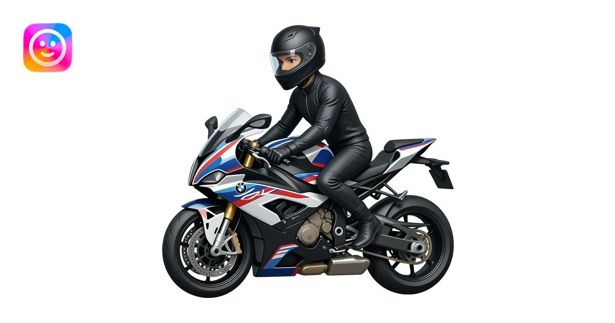 Fais moi un emoji d’un biker sur une moto bmw s1000rr noir, très ...