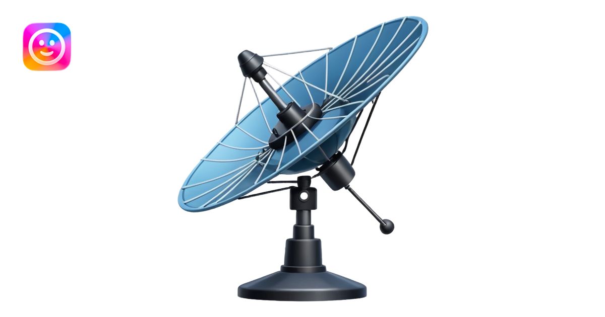 Minimalist emoji-style sticker of an old-school satellite antenna with ...