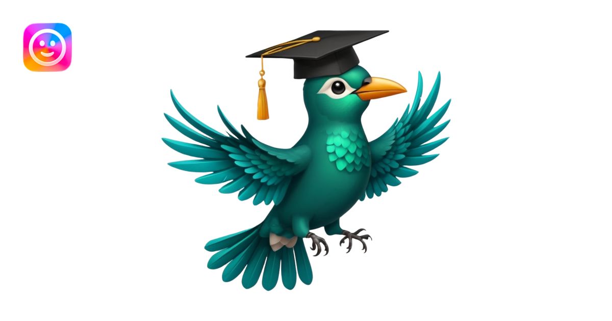 Un colibri con birrete de graduación y que el colibrí sea turquesa ...
