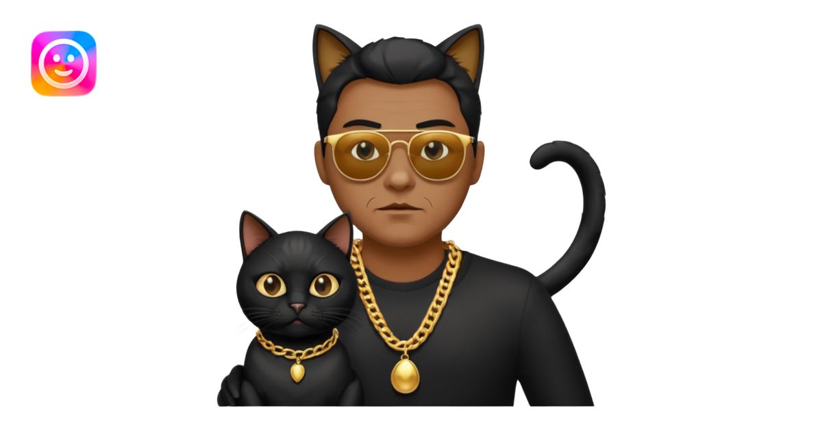 Freaky Larry is a cat with a gold chain and sunglasses standing behind ...