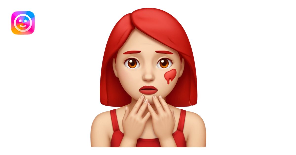 woman emoji with pained expression, cheeks and neck visibly red and ...