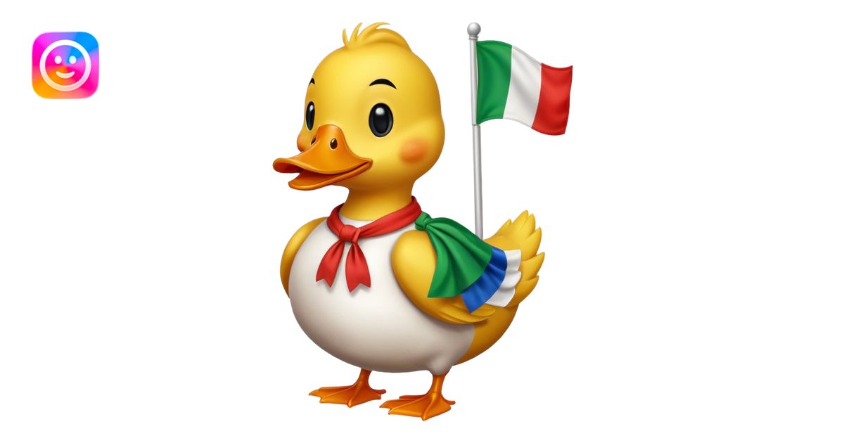 A cartoon duck wearing an Italian flag emoji | AI Emoji Generator