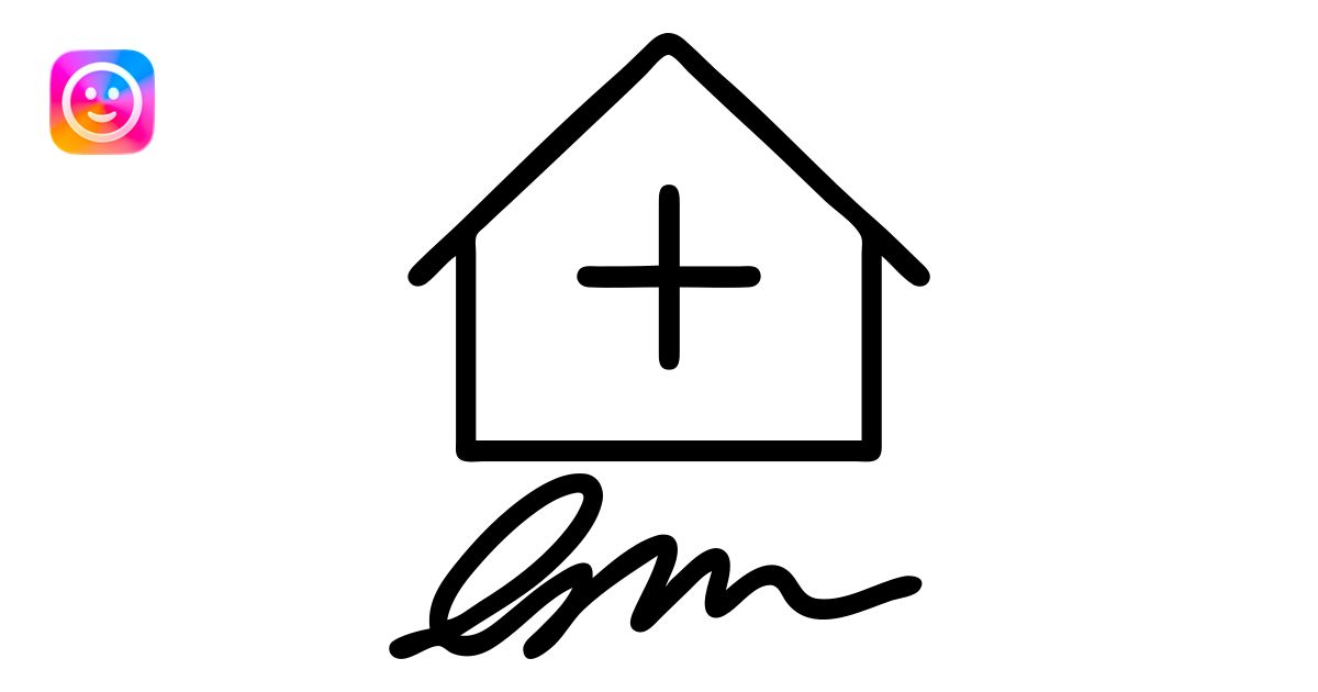 minimal house icon, the base formed by a handwritten signature, with a ...