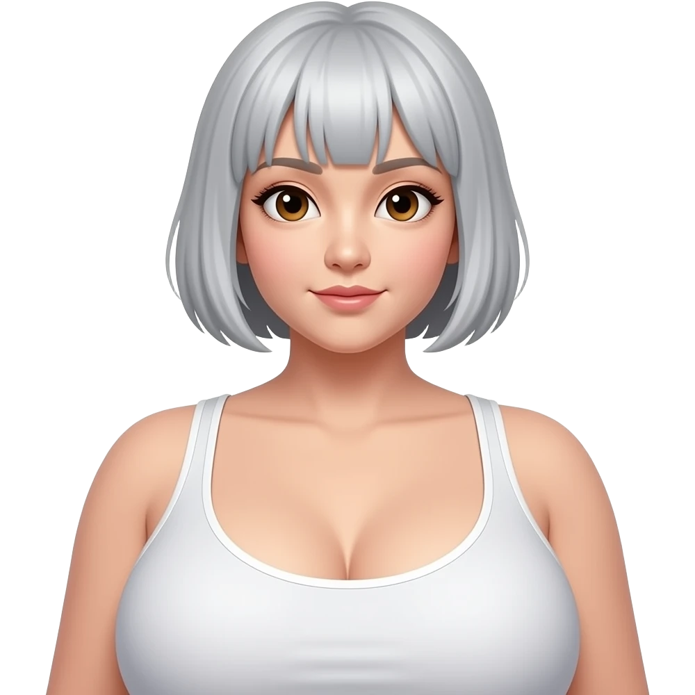 Humongous big breast asian with short silver hair brown eyes emoji