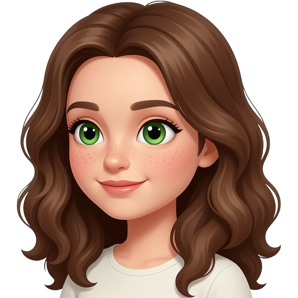 Brown wavy long hair green eyes cute face with freckles pretty girl side eye emoji