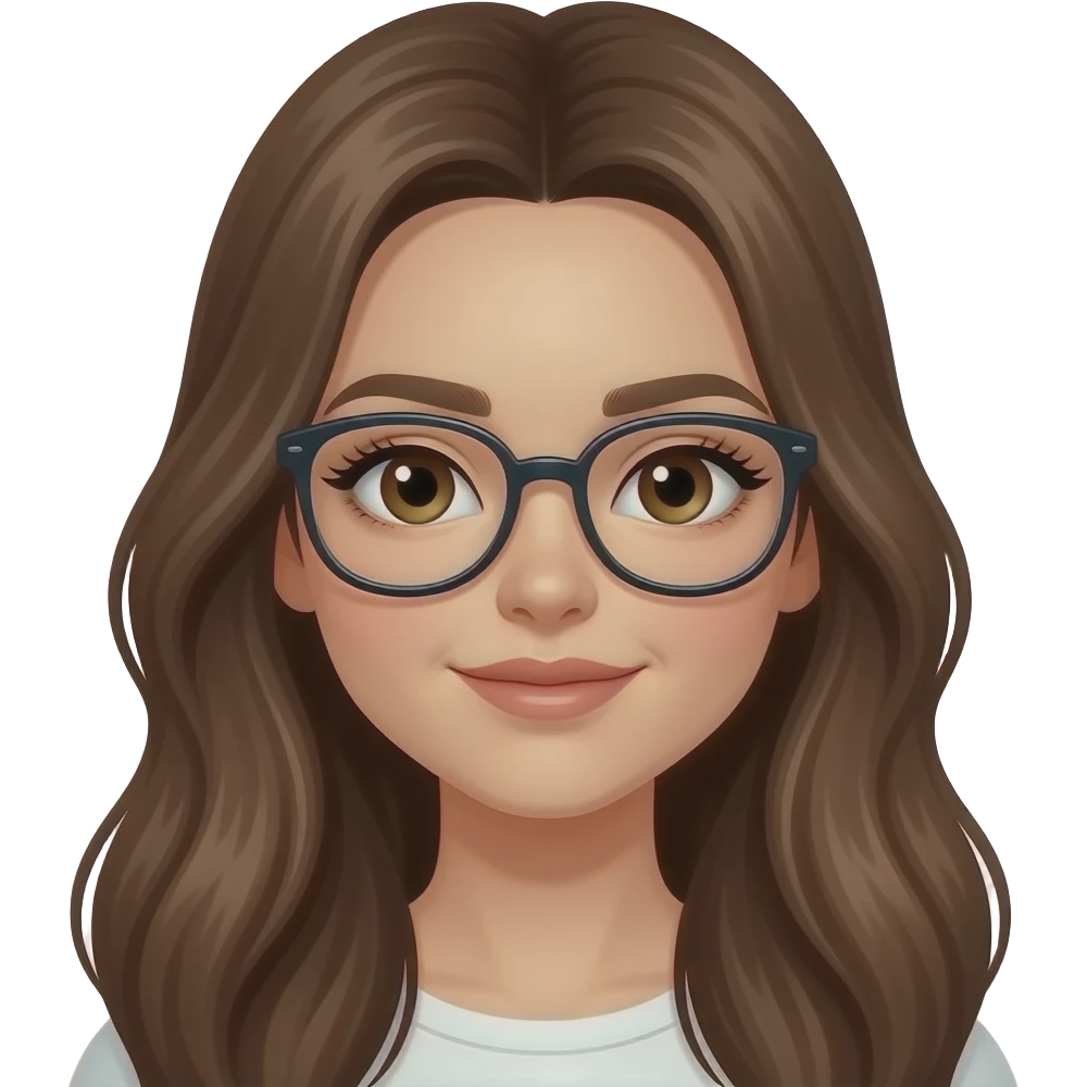 girl with long brown hair, long eye lashes anda glasses, gorgeous emoji emoji