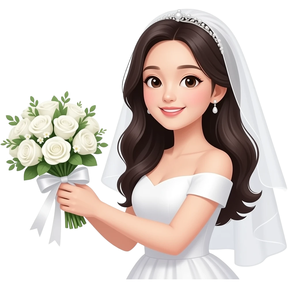 흰색 부케를 던지는 검은머리  한국인 신부 emoji