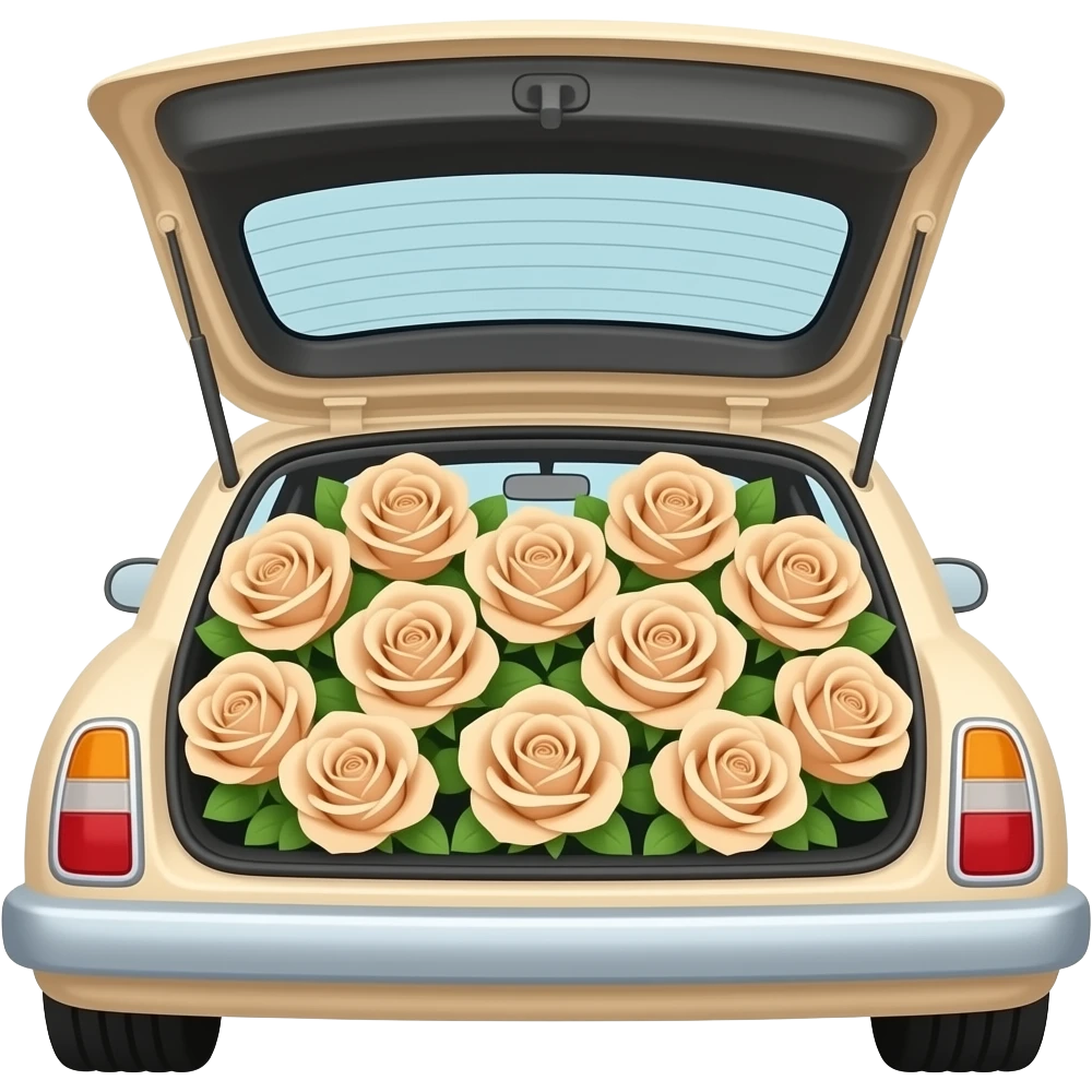 beige pastel car in the trunk many  beige roses emoji
