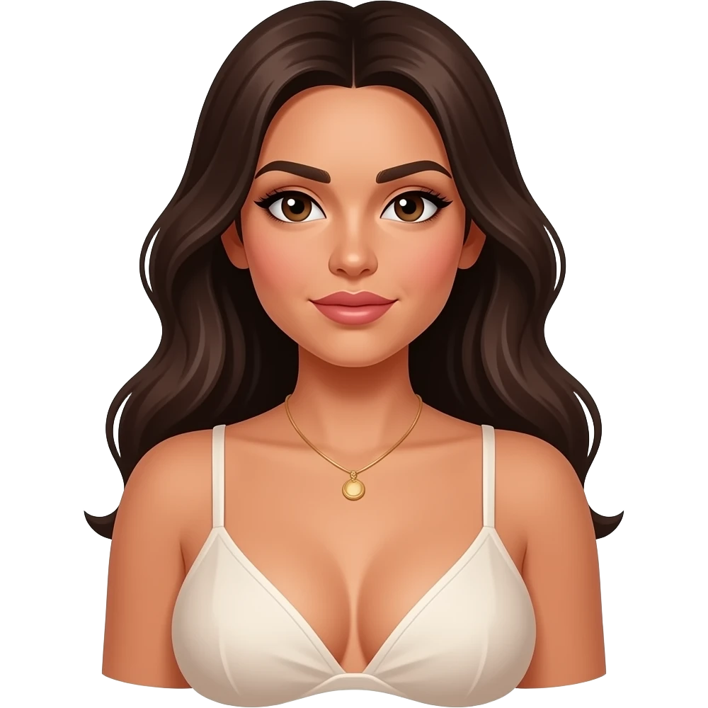 Short Brown eyed Latina woman with pierced nipples, and vagina showing emoji