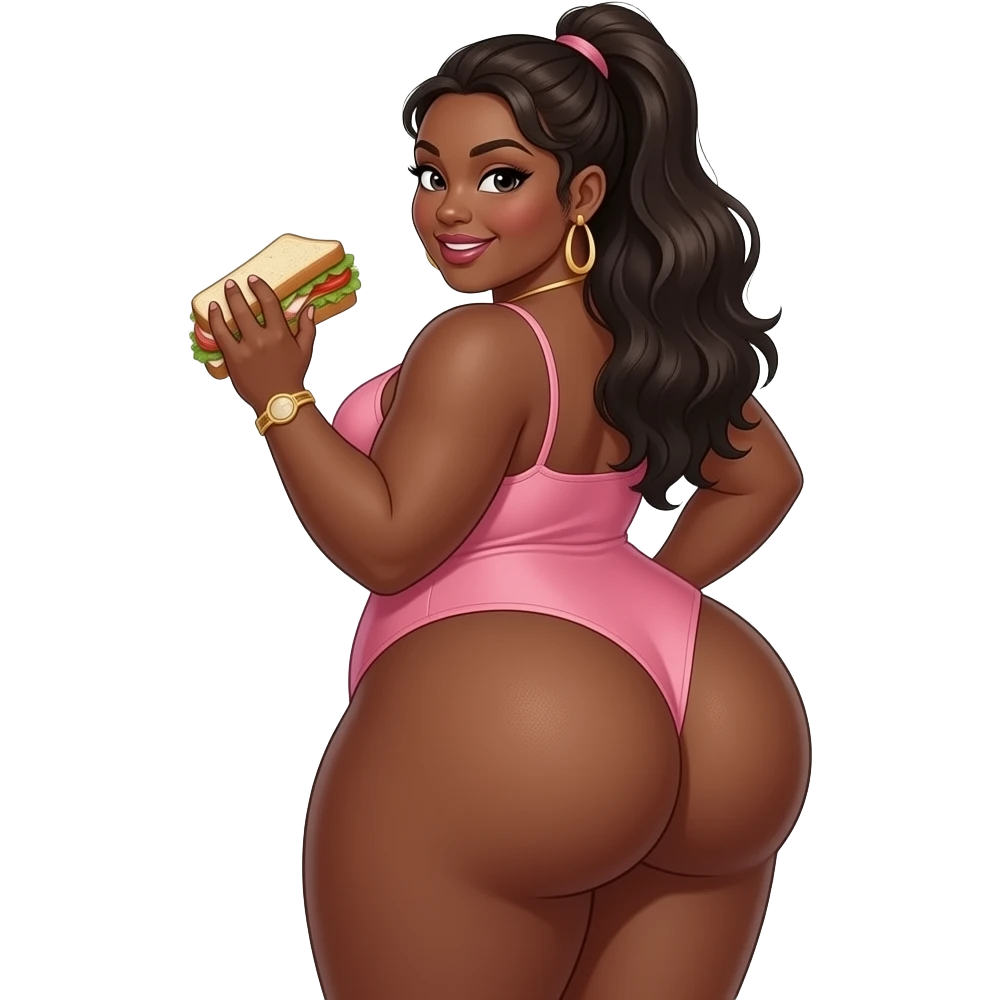 big booty slim thick darkskin woman showing her buttocks and making a turkey sandwich emoji