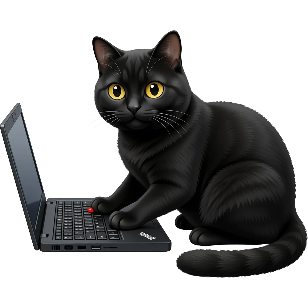Black Scottish Fold cat typing on black ThinkPad laptop with red ...