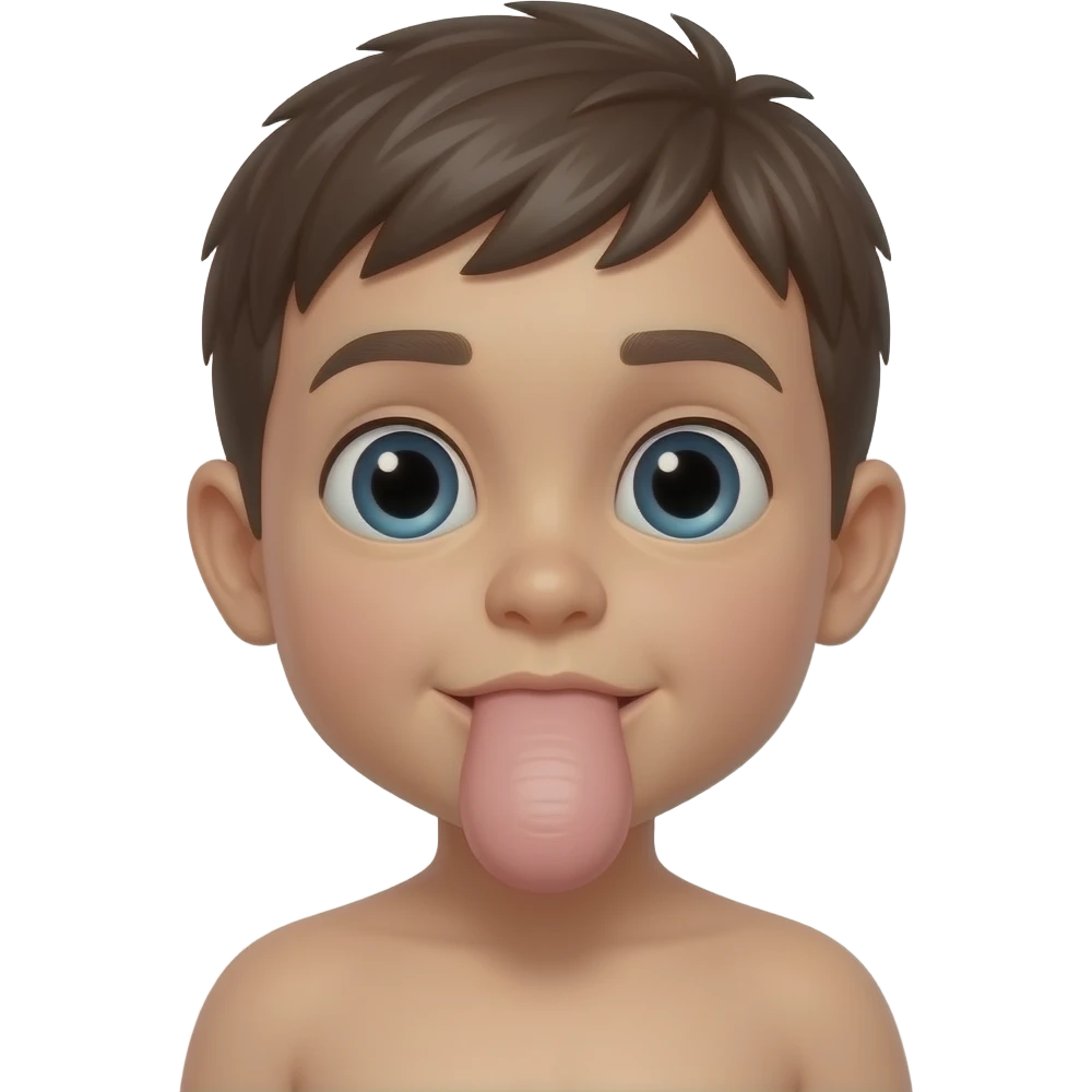 A naked male child with a giant penis, foreskin, tip emoji
