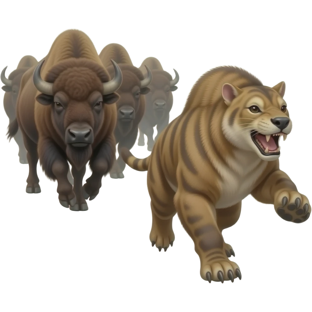 Bison Beats smilodon is dizzy a bison herd chases smilodon smilodon runs emoji