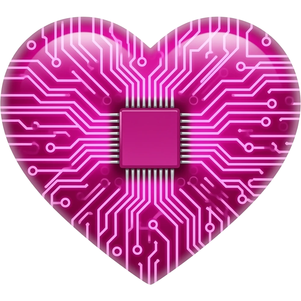 heart made of bright pink microchip, techno, cyberpunk emoji