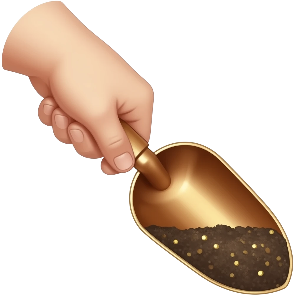 a hand holding a scoop that is digging for gold emoji