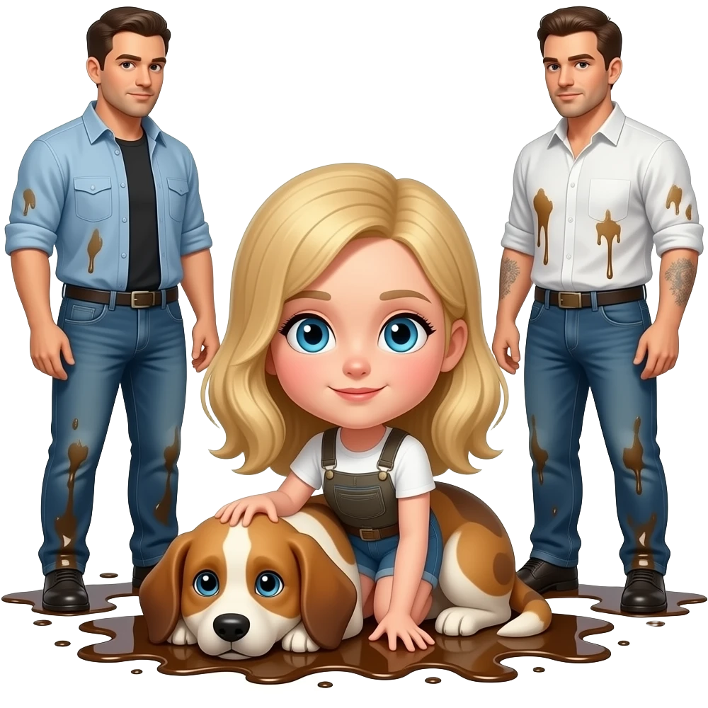 Girl with blue eyes blonde hair on the floor like a dog surrounded with oily men emoji