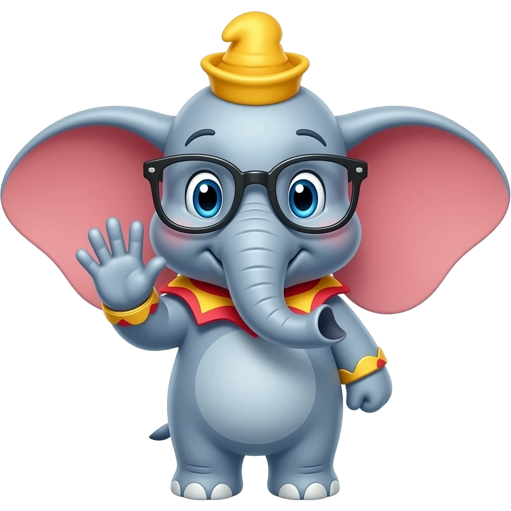 dumbo with glasses and one hand showing 5 fingers emoji