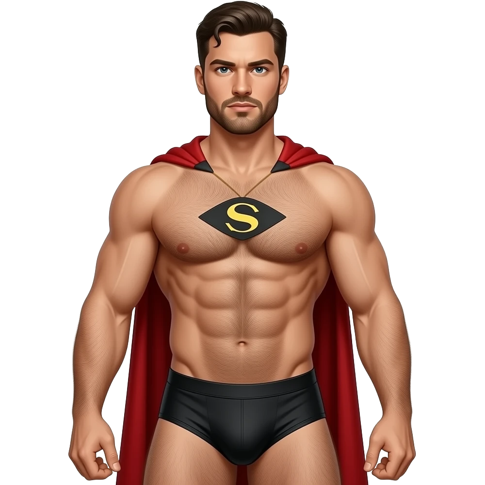full body libyan-theme male superhero clothless figure with body hair and muscular hairy build in thin, narrow underwear with bulge emoji
