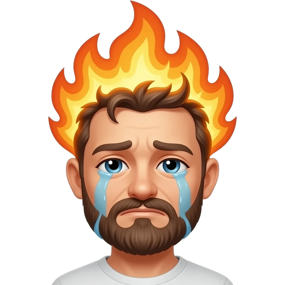 Crying man Hair on fire emoji