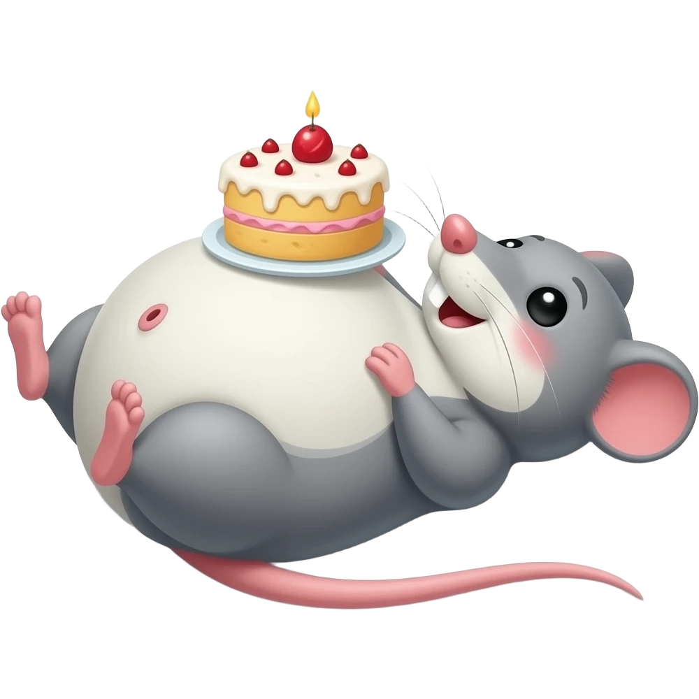 A cute little mouse,gets a giant overstuffed belly,she has eaten entire cake,now she is too full to move and remains stuck on her back,then she finds her well fed Bellybutton and gives it a deep tickle. emoji