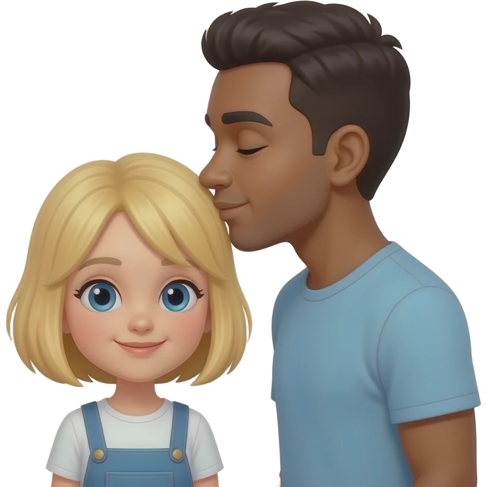 Brown skin man kissing short blonde girl on the head emoji