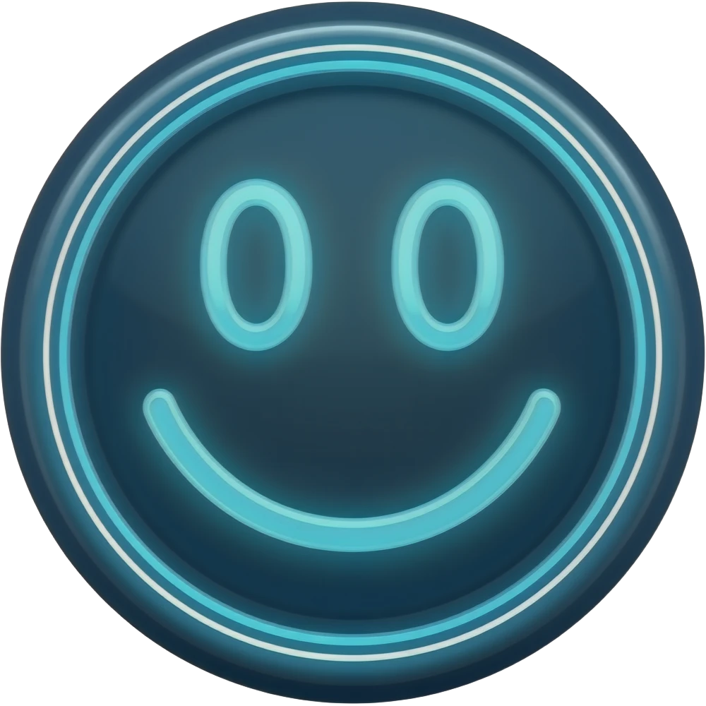 cyber neon smiley face, futuristic glowing outline, dark background emoji style emoji