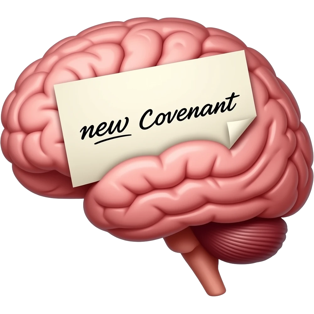 make a brain. on the brain can you make a piece of paper with small cursive writings on it. can the writings say new covenant emoji