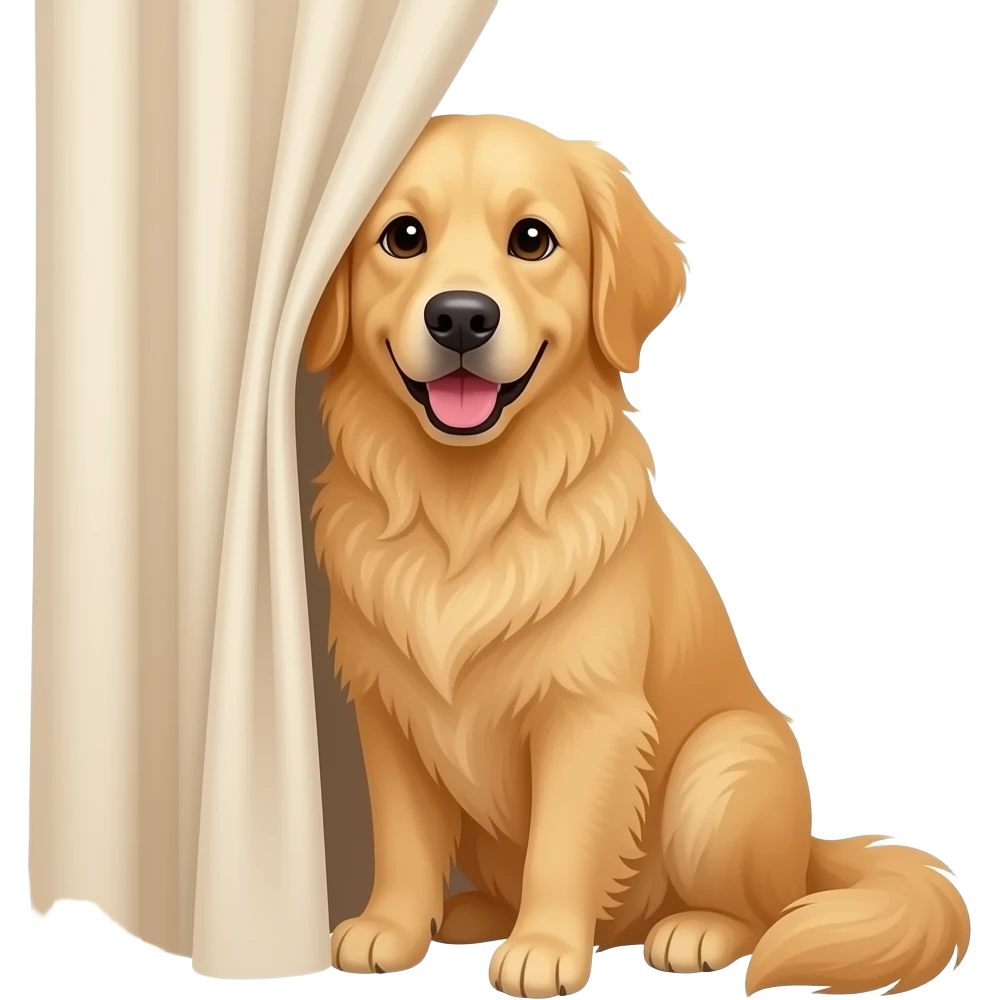 TheGolden retriever peeks from behind the long curtain. emoji