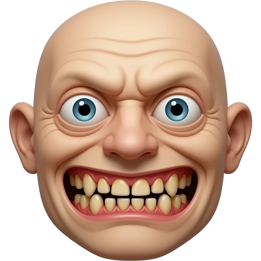 The most hideous face that looks like it got it with a scoop and is imbred with messed up eyes,disgusting few teeth,gross nose emoji