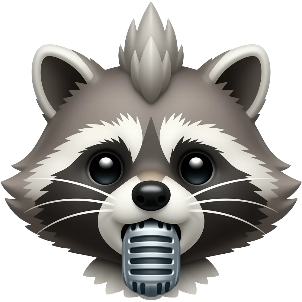 burst up front view singing punk racoon with microphone, simple, less detail emoji