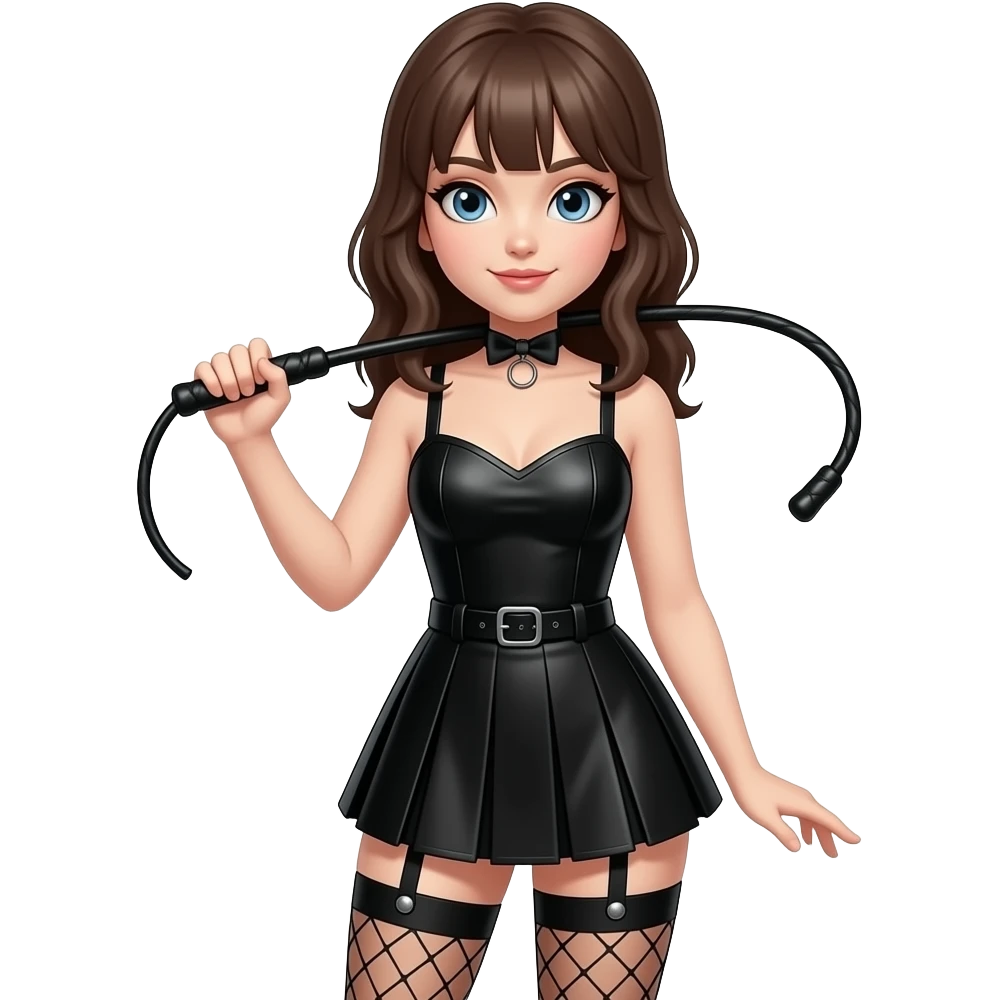Girl in fishnets with whip emoji