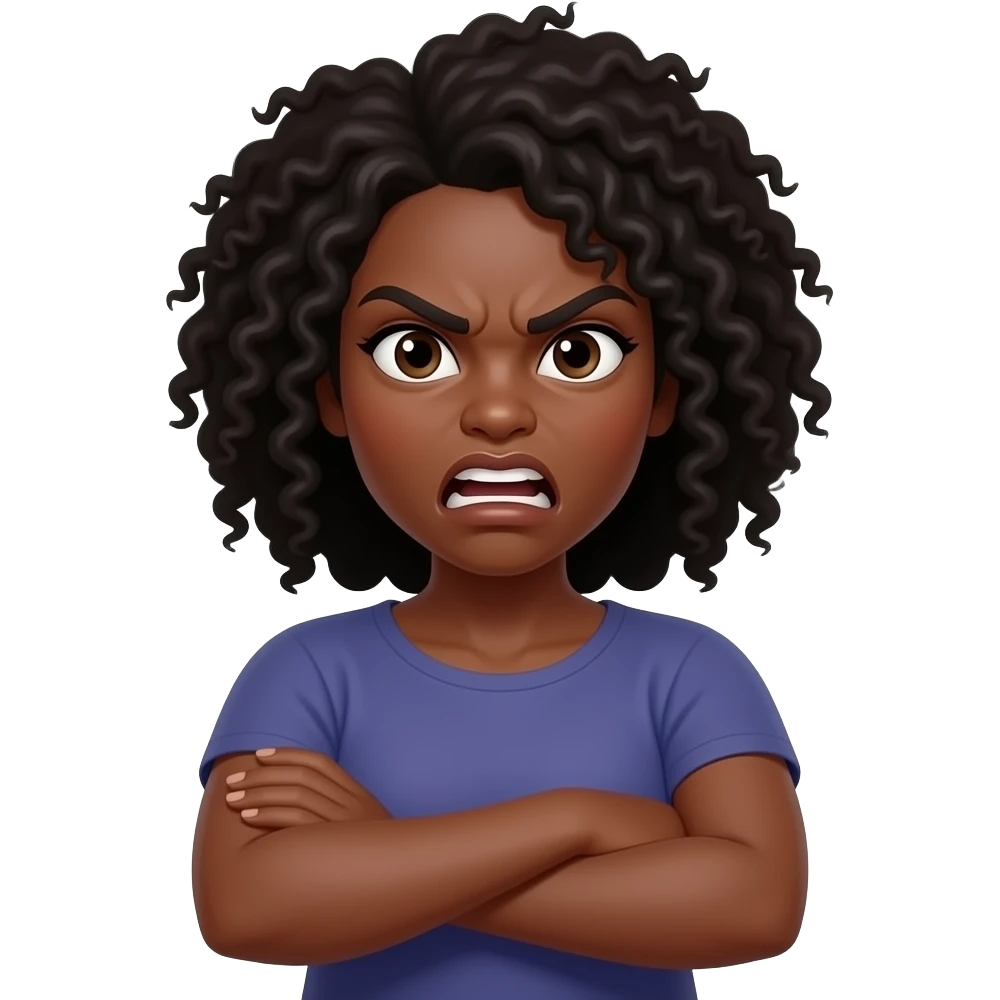 Mad face arms folded black female emoji