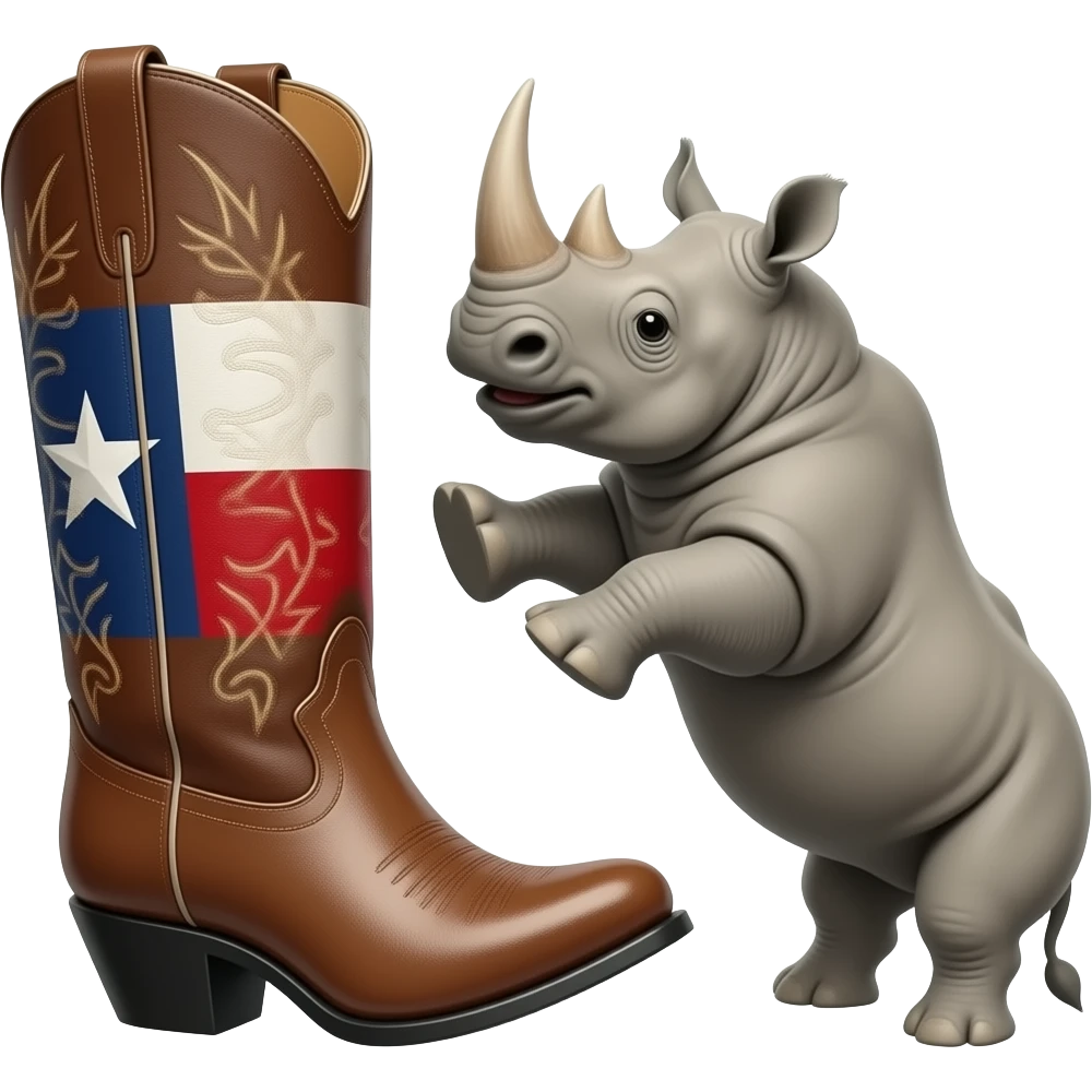 Big texas cowboy boot kicking a rhino emoji